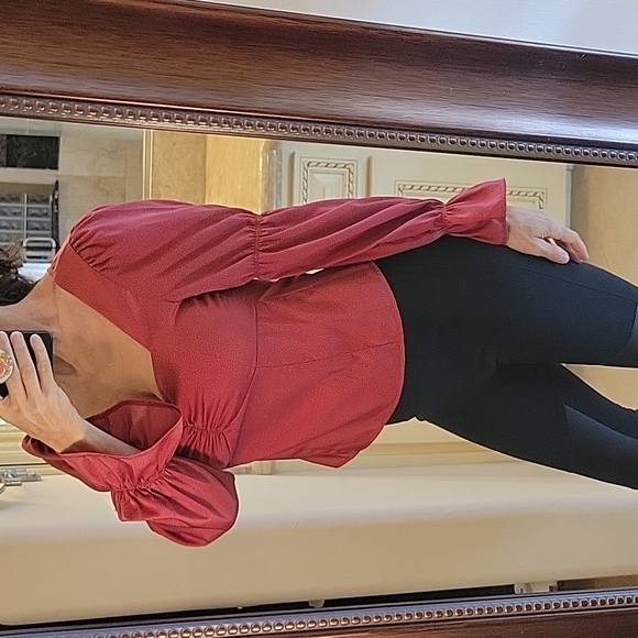 Saltwater Luxe Red-Orange Dotted Blouse, S - Picture 8 of 16